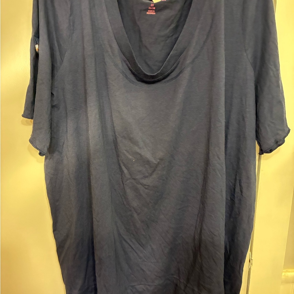 Woman Within Dark Blue Short Sleeve Top